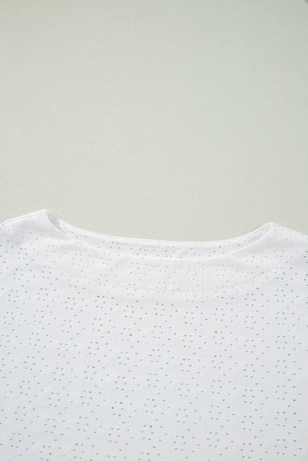 White Eyelet Pattern Boat Neck Casual Tee eAura