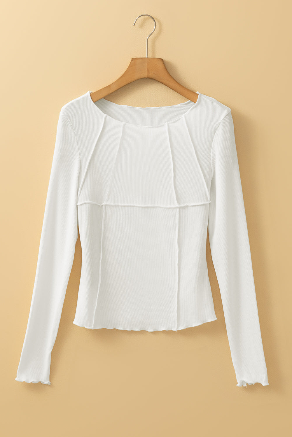 White Exposed Seam Slim Fit Long Sleeve Top - eAura