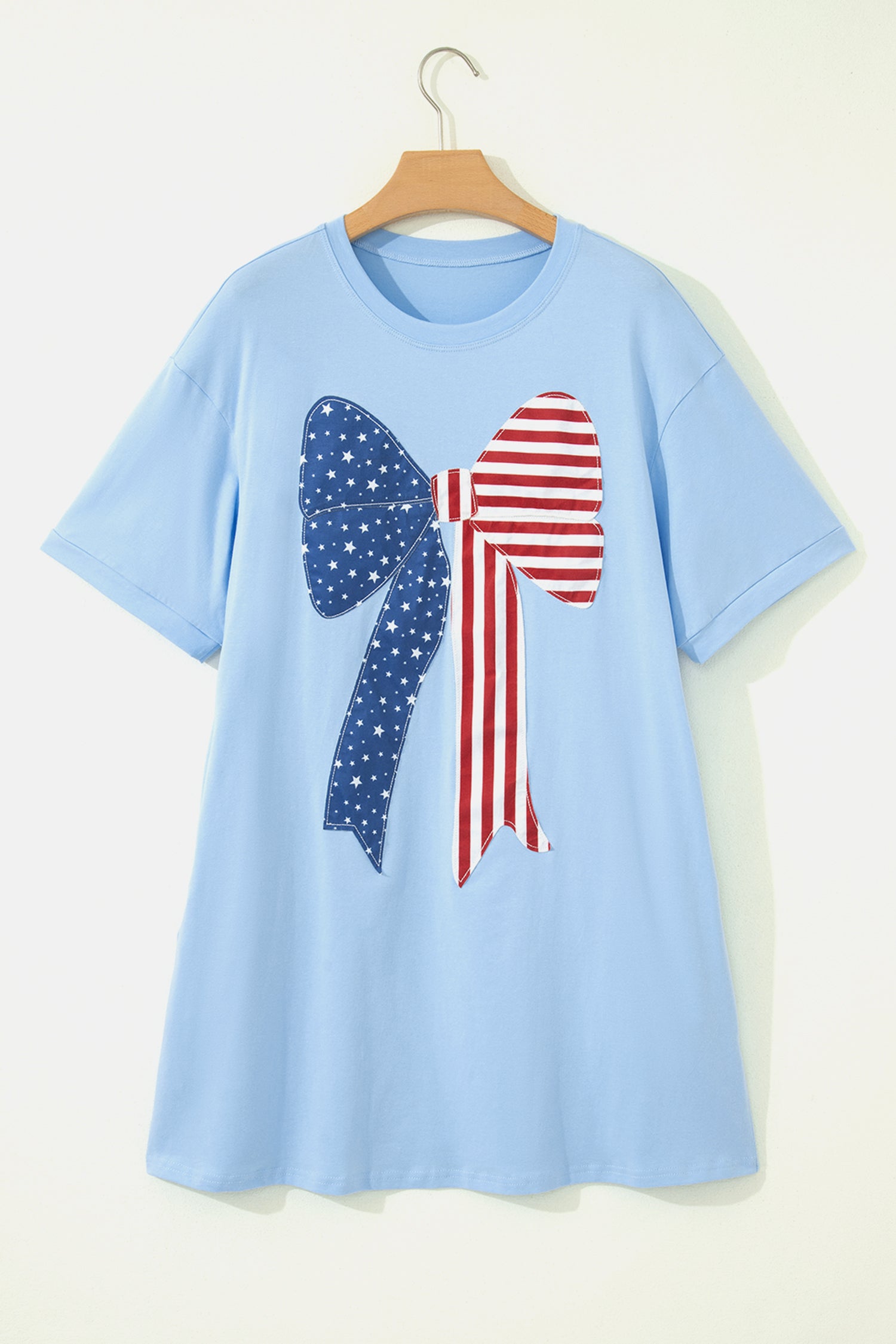 Big Bow Stitched T-Shirt Shift Mini Dress – Blue