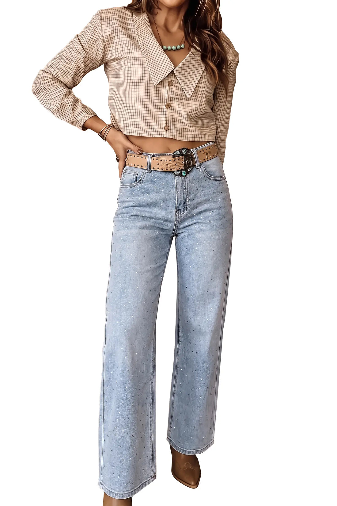 Sparkle Detail Western Casual Shift Jeans
