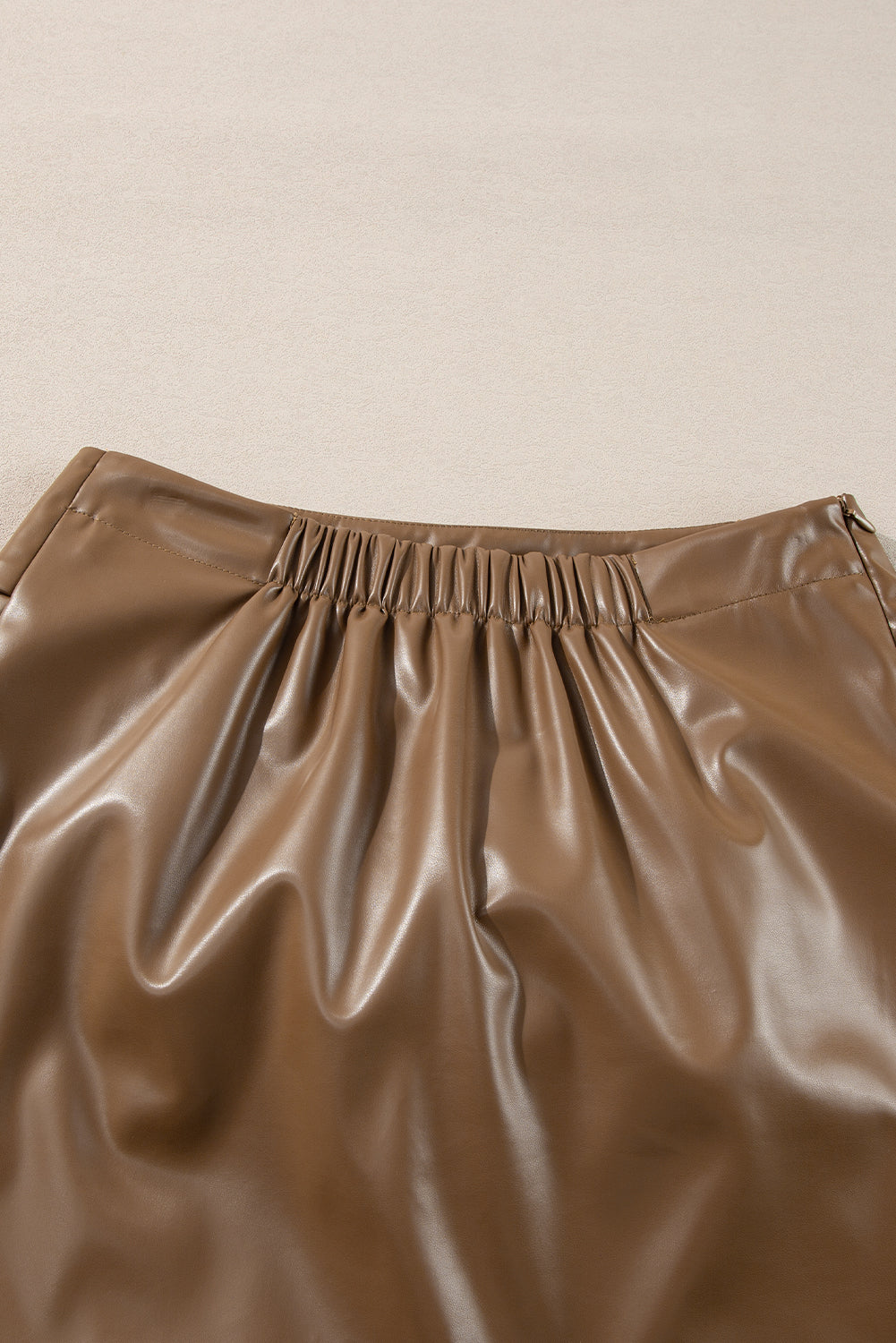 Coffee Bowknot Faux Leather Mini Skirt eAura