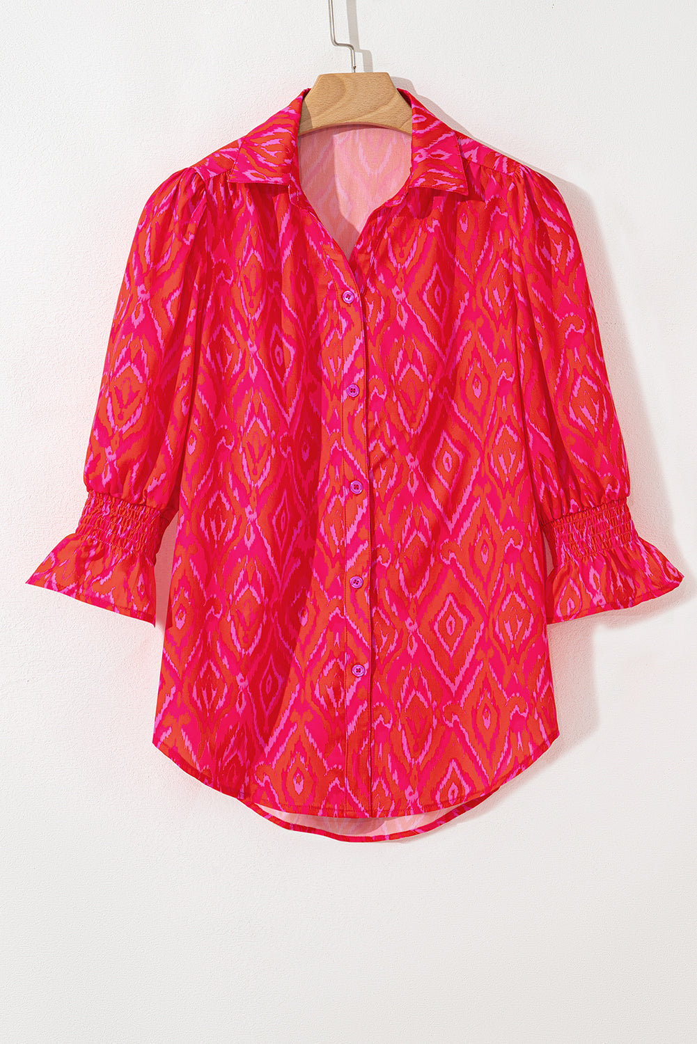 Pink Western Aztec Geometric Ruffled 3/4 Sleeve Shirt Dear-Lover Dropshipping