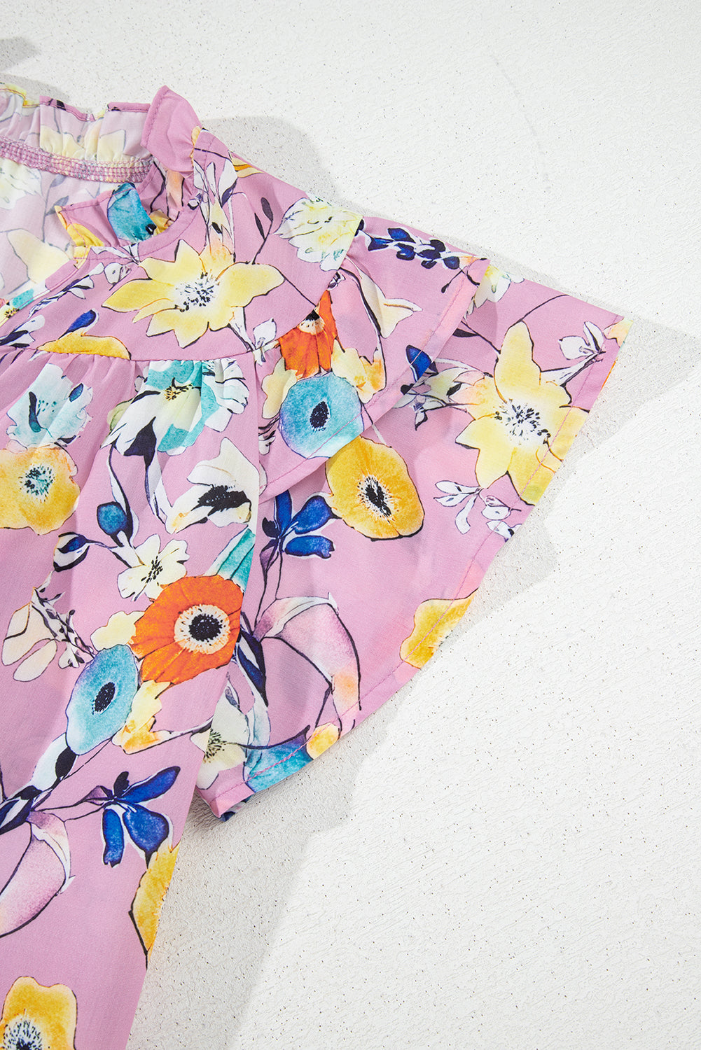 Pink Flutter Sleeve V Neck Floral Top eAura