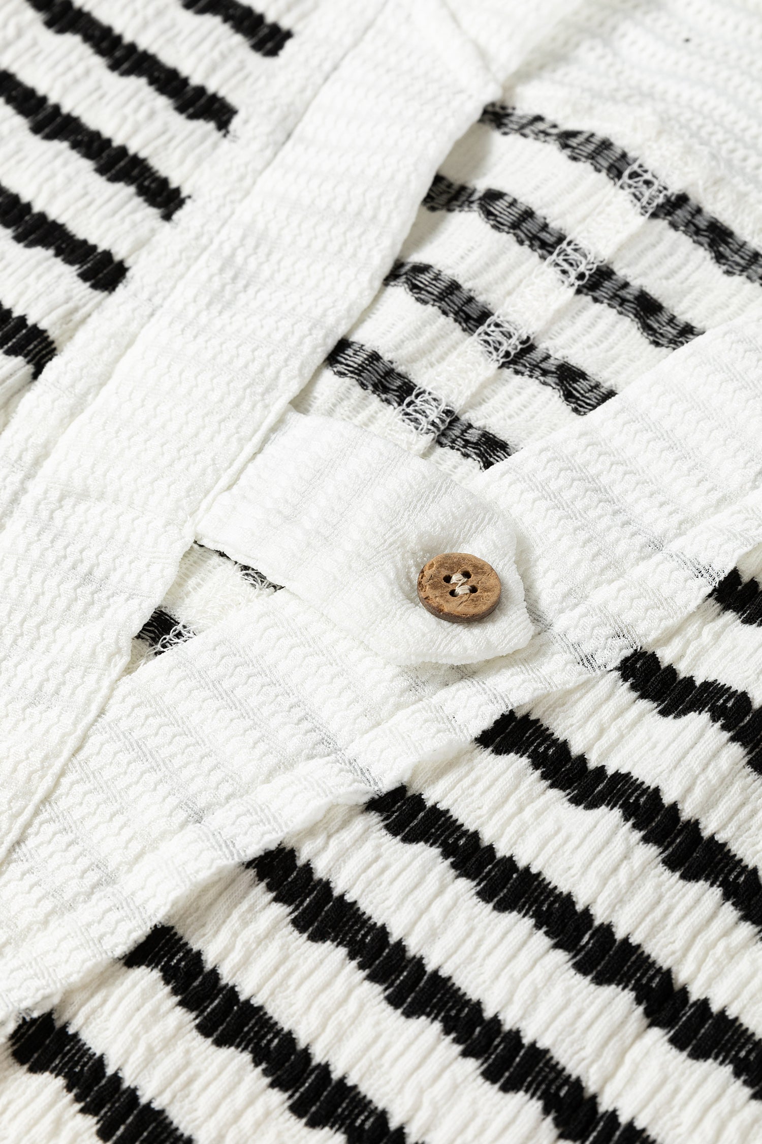 Striped Textured Hooded V-Neck Top