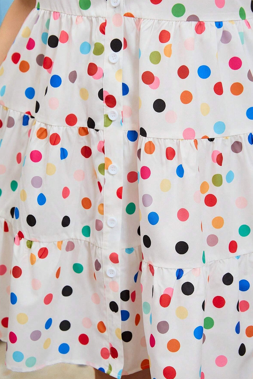 White Polka Dot Print Bubble Sleeve Button Up Plus Size Shirt Dress BB Fashion Outlet