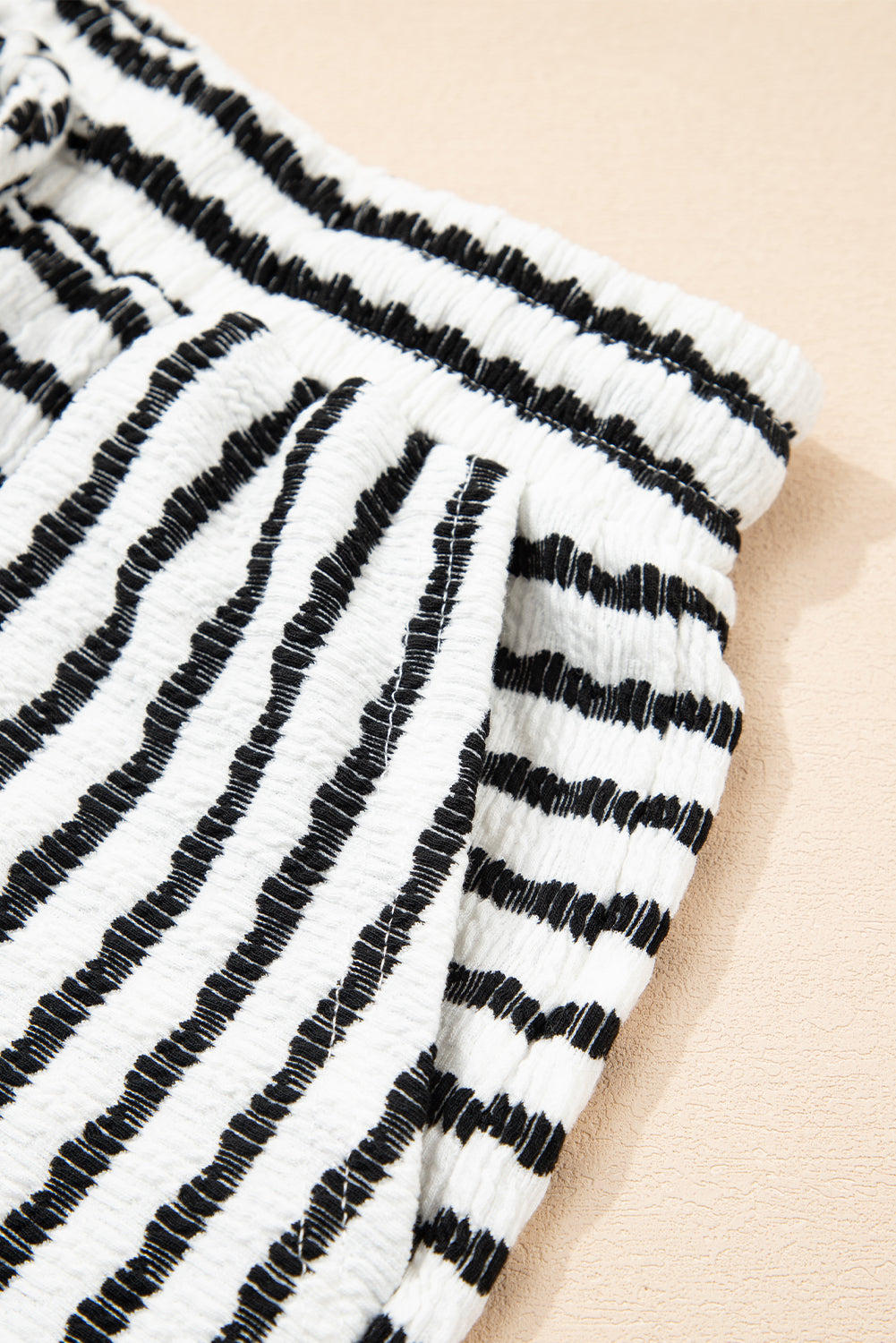 Black Stripe Knitted Short Sleeve Top and Drawstring Shorts Set eAura