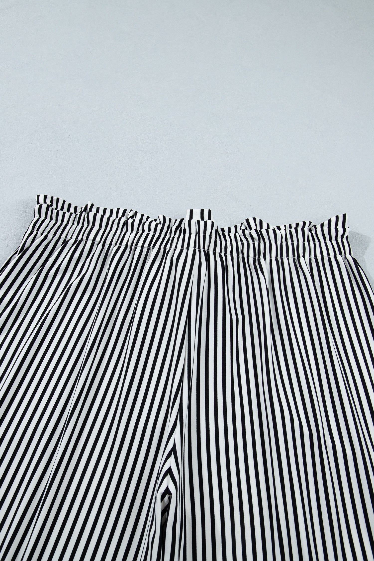 Plus Size Black Stripe Wide Leg Pants – Ruffle Bow Waist
