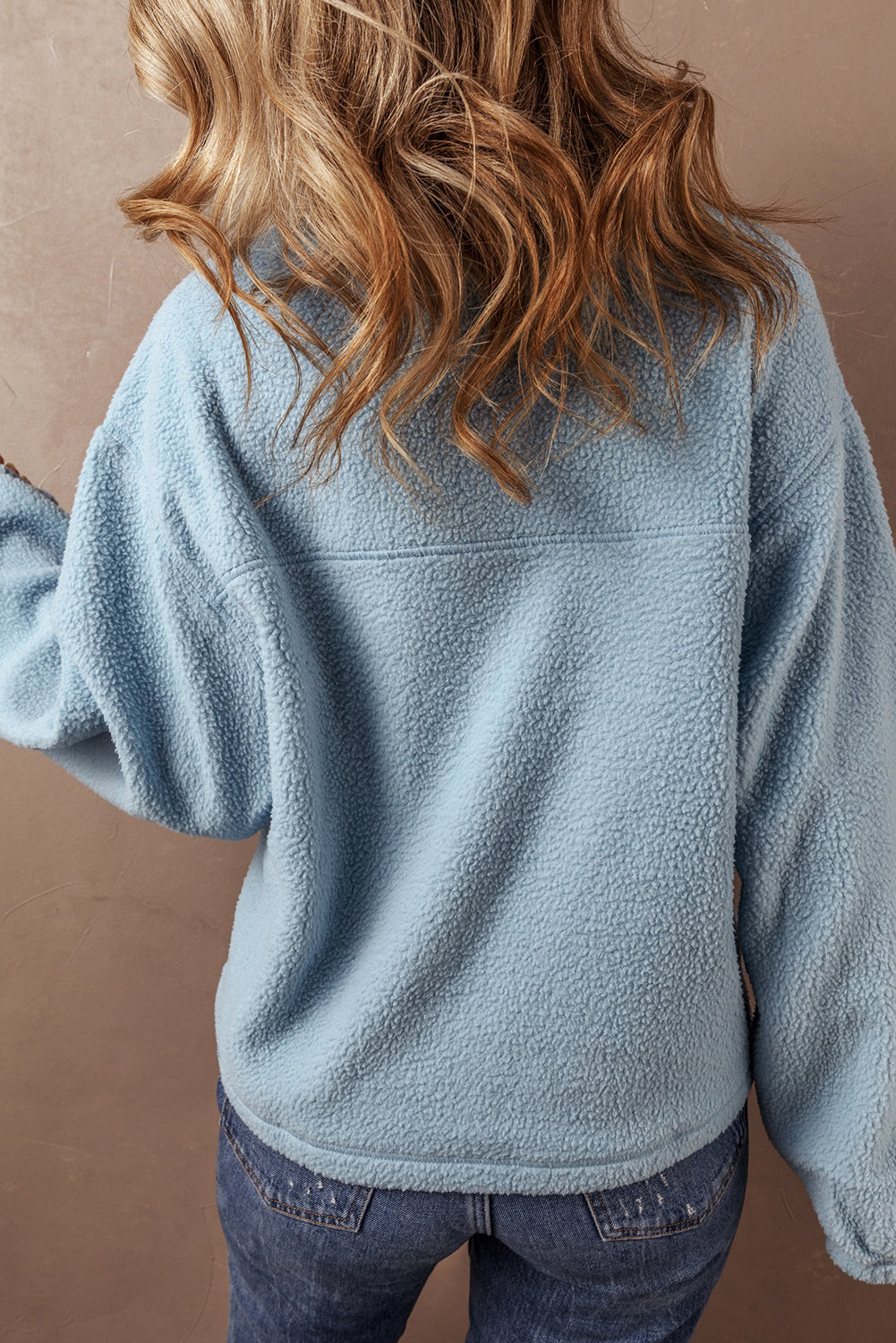 Myosotis Collared Zipper Drop Shoulder Fleece Sweatshirt eAura