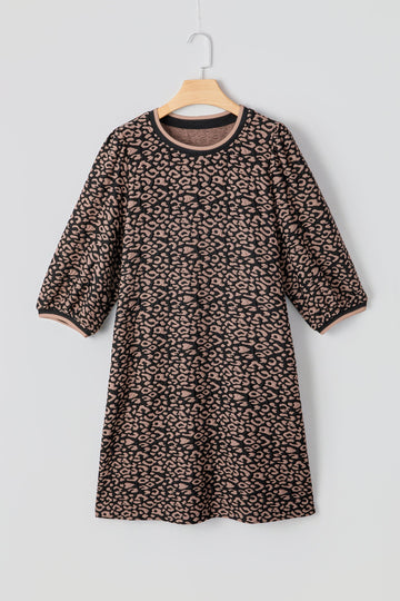 Leopard Print Bubble Sleeve Shift Mini Dress - Dresses/Mini Dresses