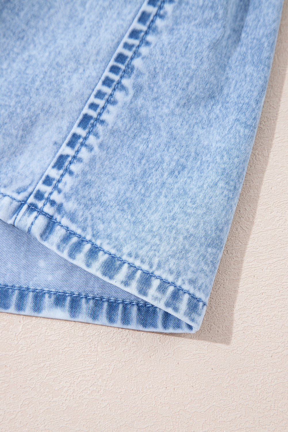 Beau Blue Bow Detail Spaghetti Straps Ruffle Hem Denim Short Dress eAura