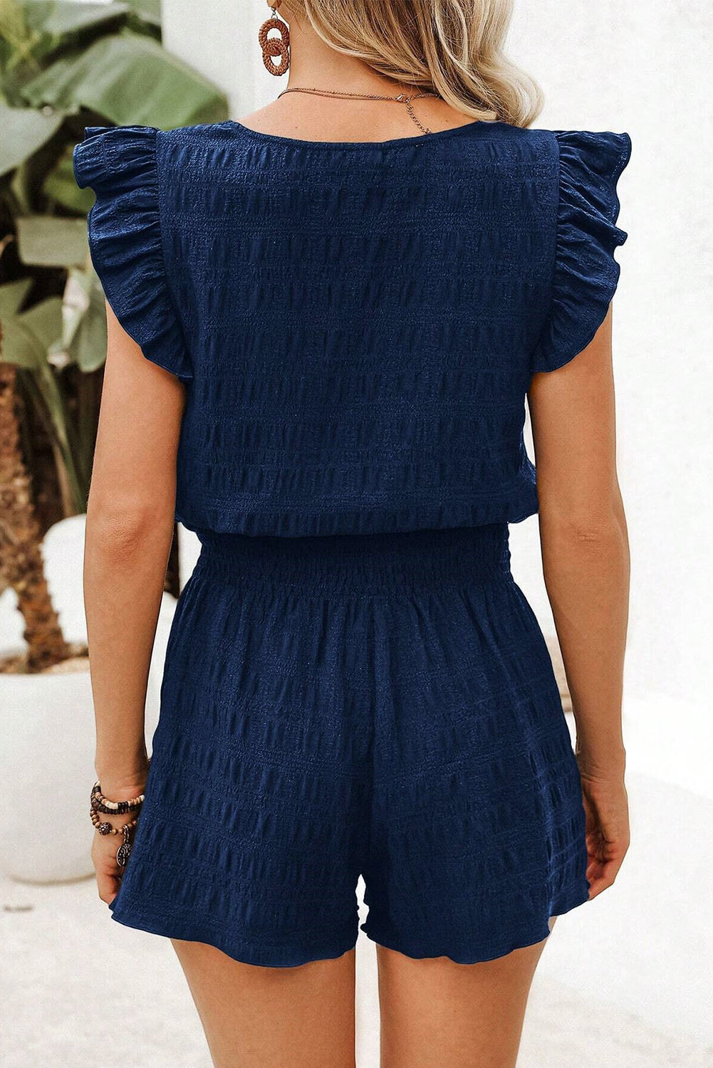 Textured Square Neck Top and Shirred High Waist Shorts Co-ord Set eAura
