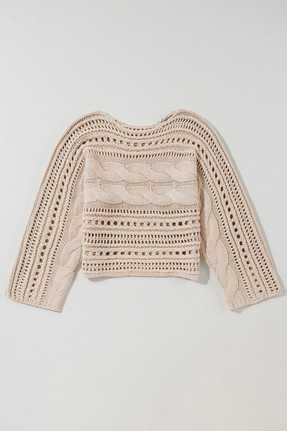 Smoke Grey Hollow-out Cable Knit Cropped Sweater eAura