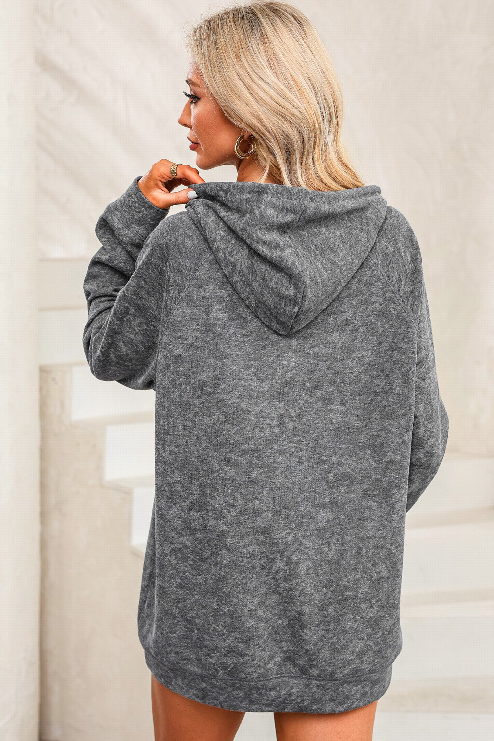 Grey Mineral Wash Kangaroo Pocket Drawstring Pullover Hoodie eAura