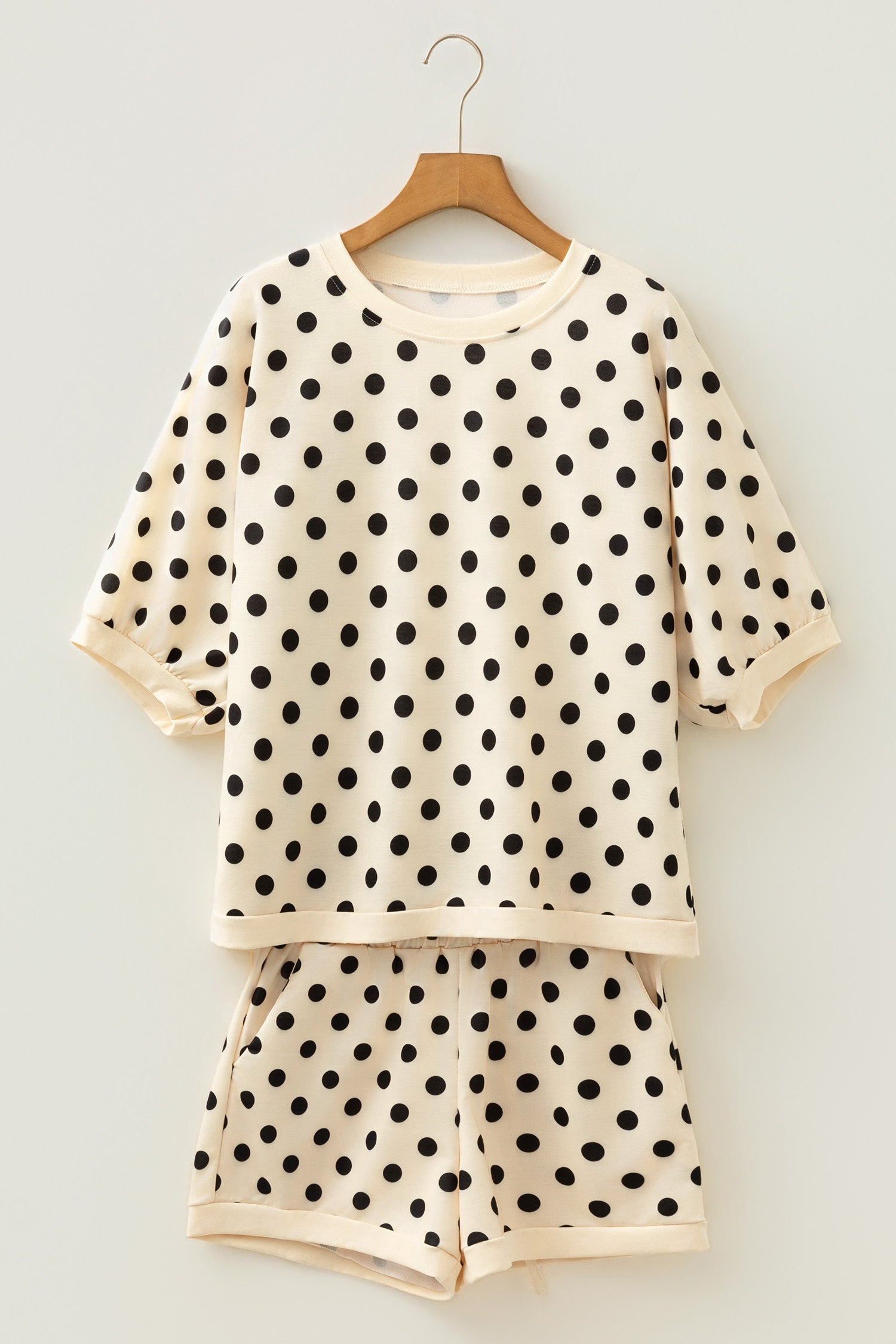 Polka Dot Oversized Top Drawstring Short Set – Green