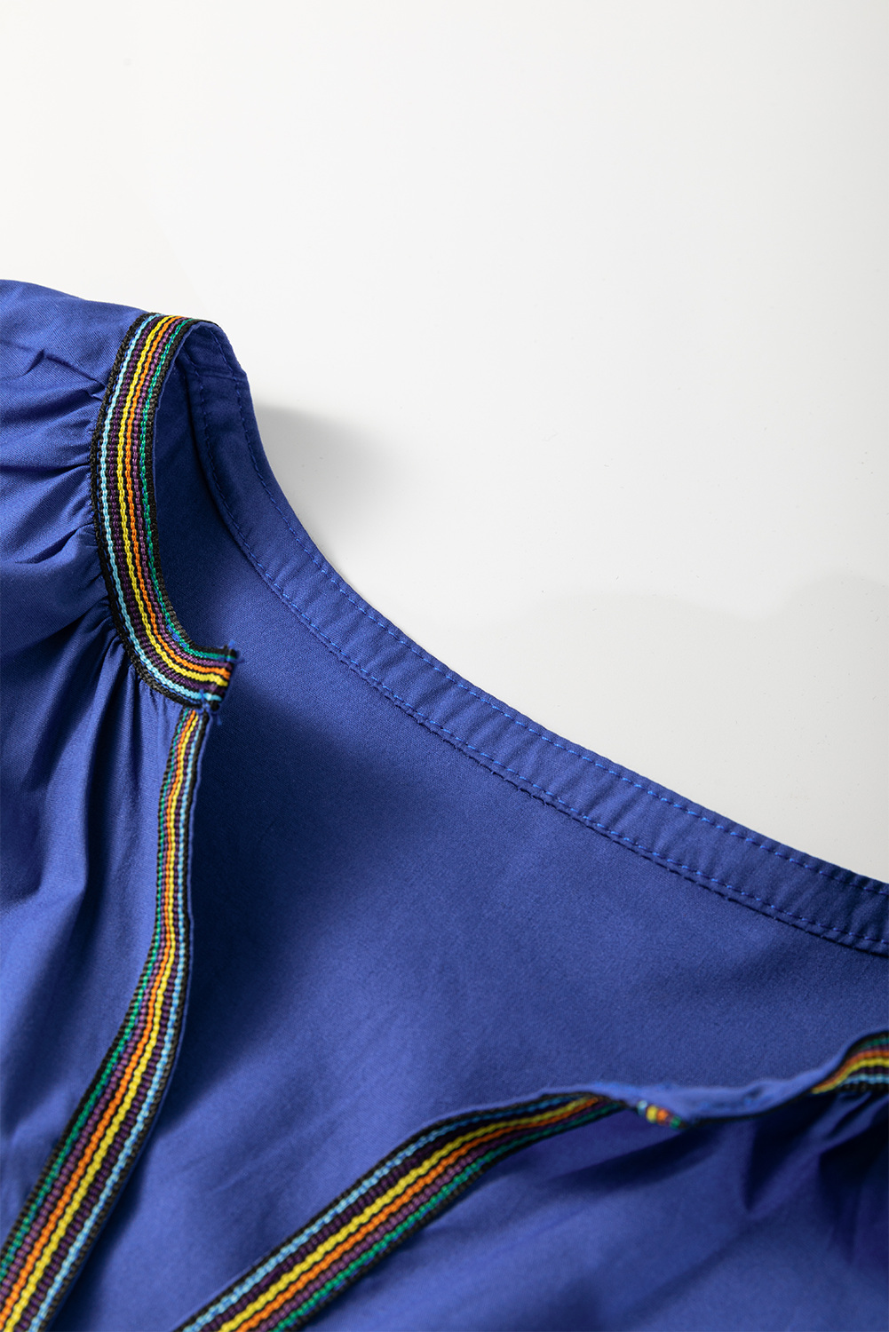 Bluing Colorful Striped Trim Puff Sleeve Pleated Mini Dress BB Fashion Outlet