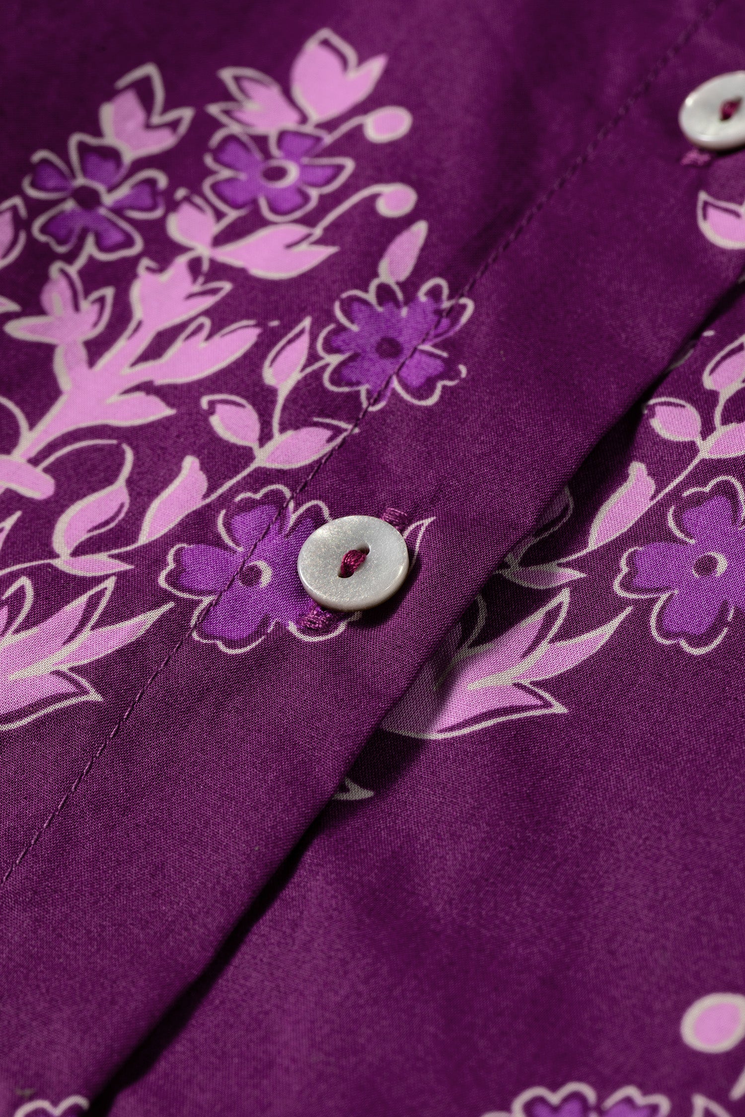 Floral Print Button Front Long Puff Sleeve Shirt – Purple