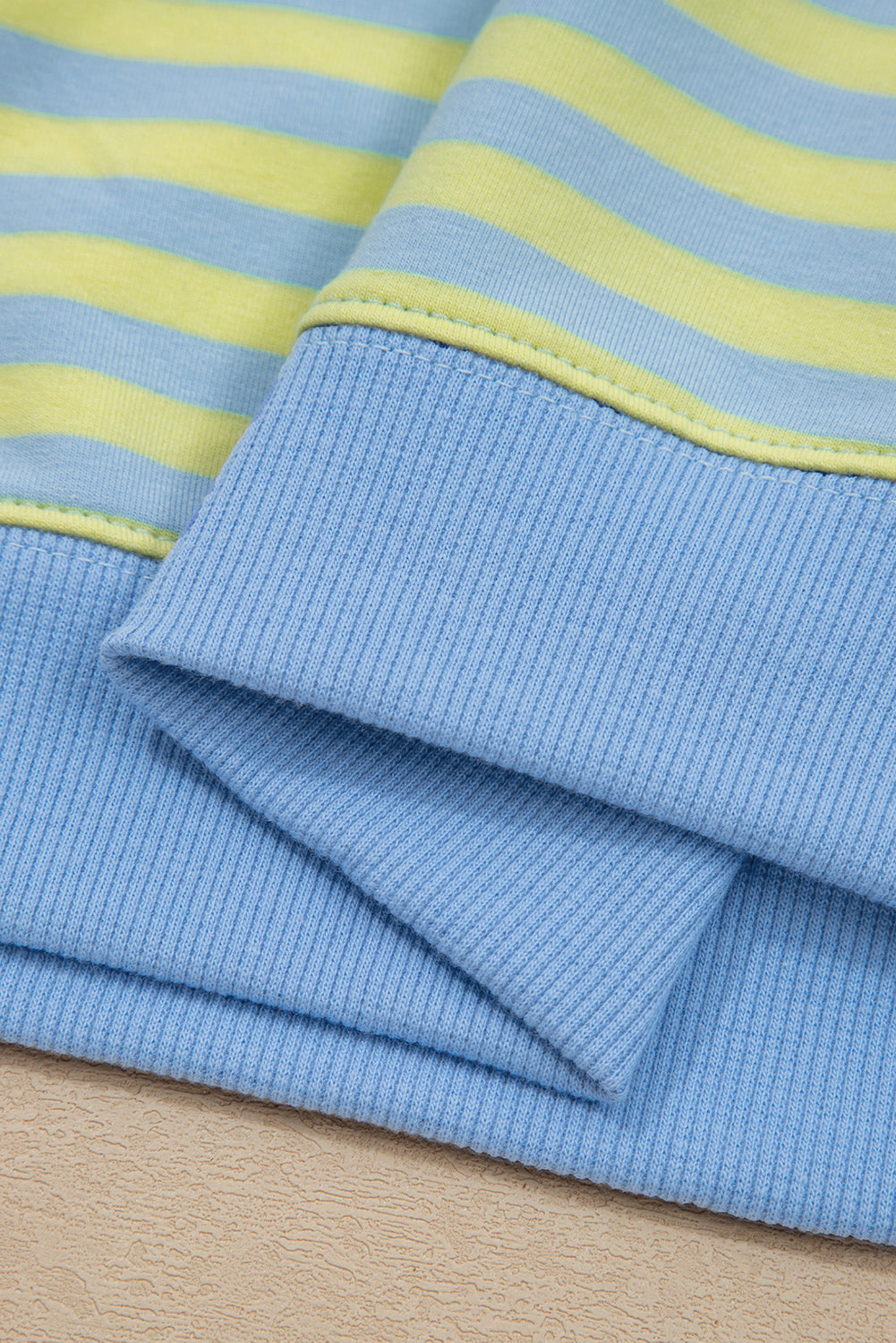 Color Block Detail Long Sleeve Pullover Elastic Waist Pull On Shorts 2pcs Set – Yellow Stripe