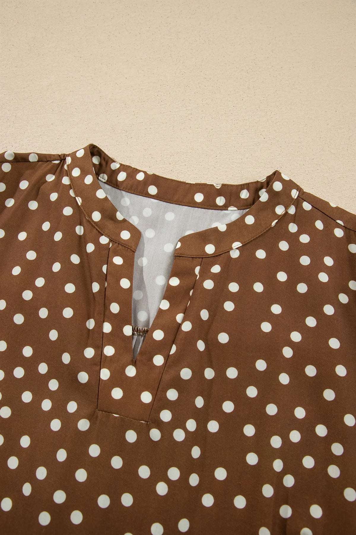 V Neck Polka Dot Long Sleeve Shift Plus Size Dress – Brown