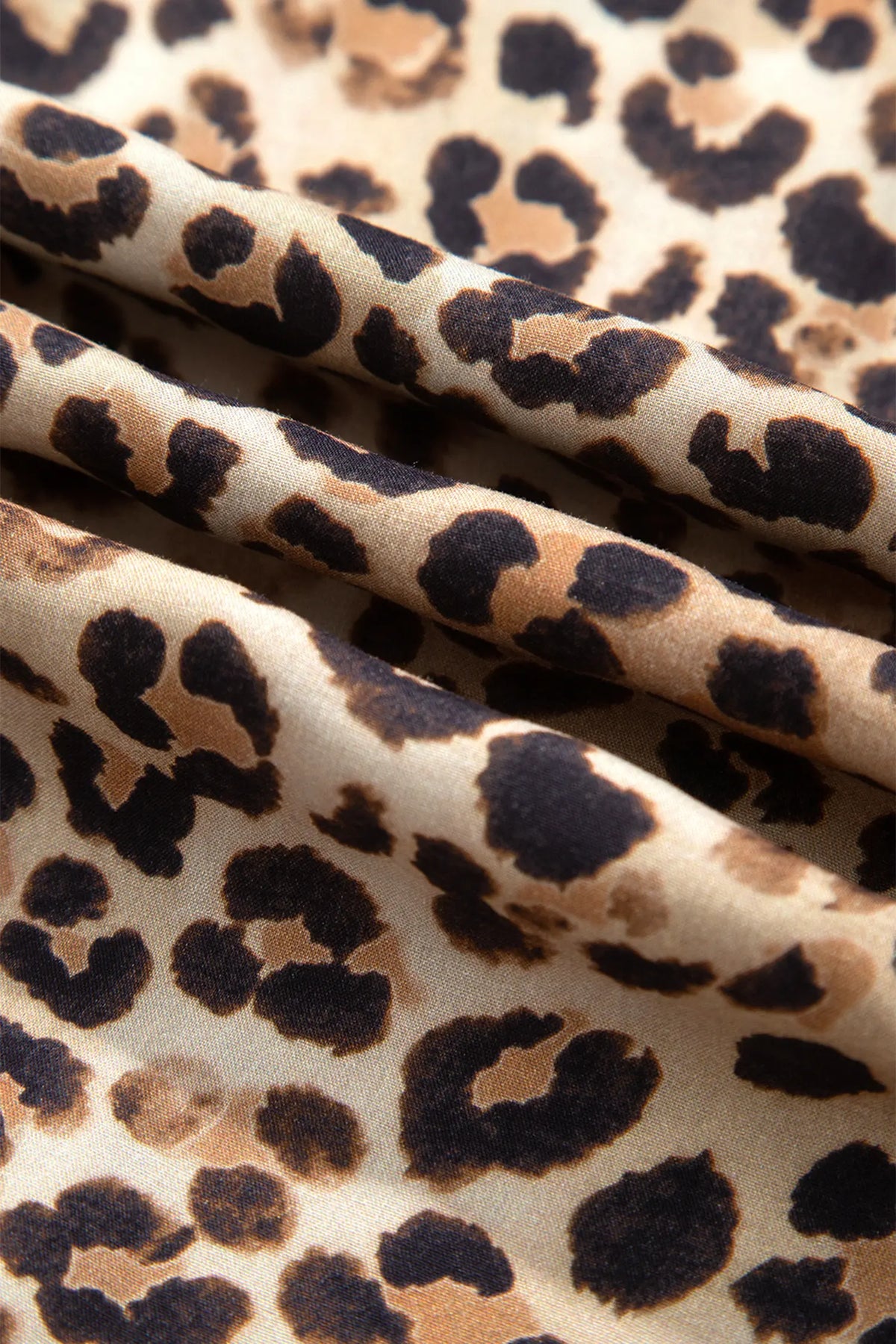 Leopard Print V Neck Long Sleeve Gathered Waist Plus Size Dress – Brown