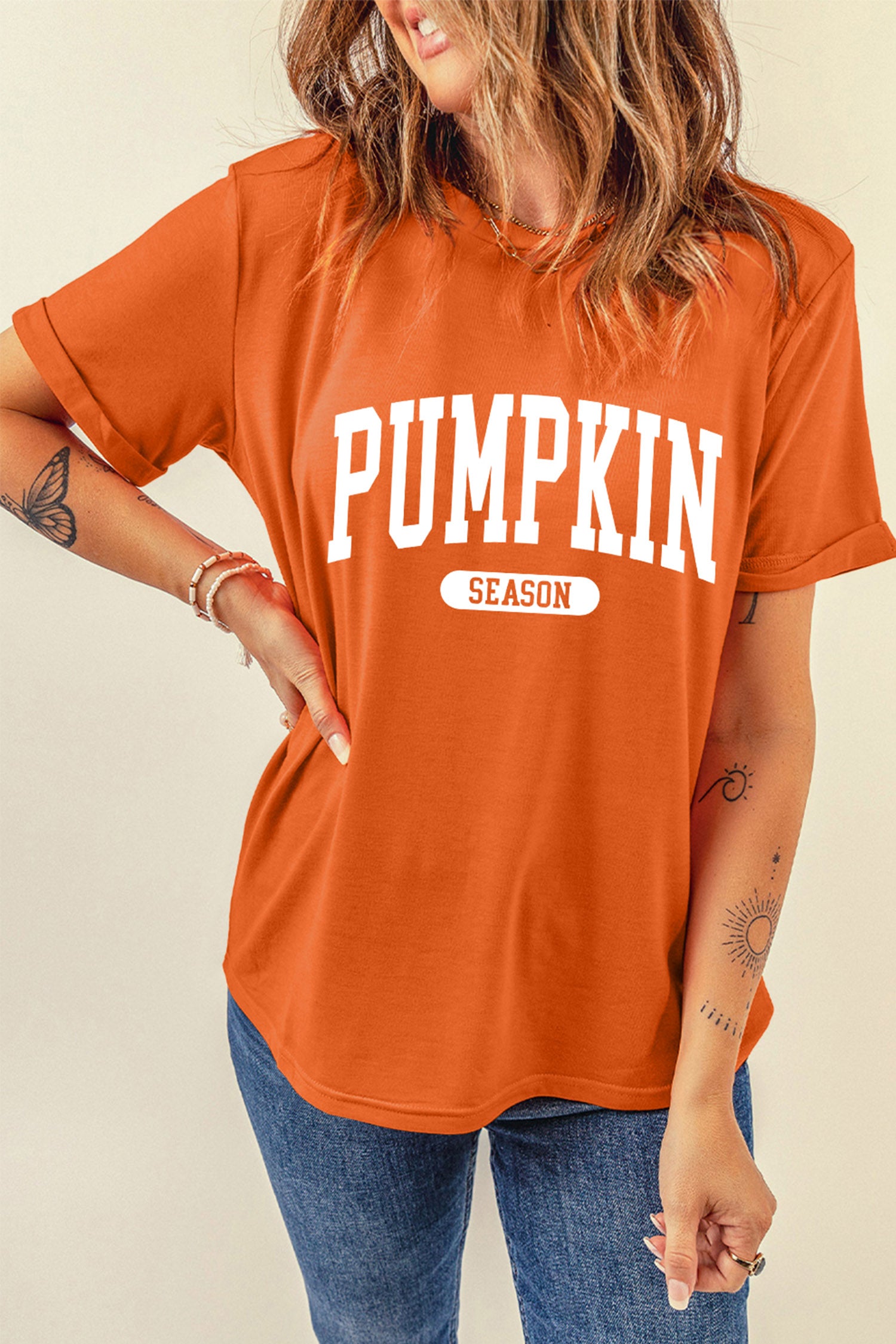PUMPKIN SEASON Letter Print Relaxed T Shirt – Orange