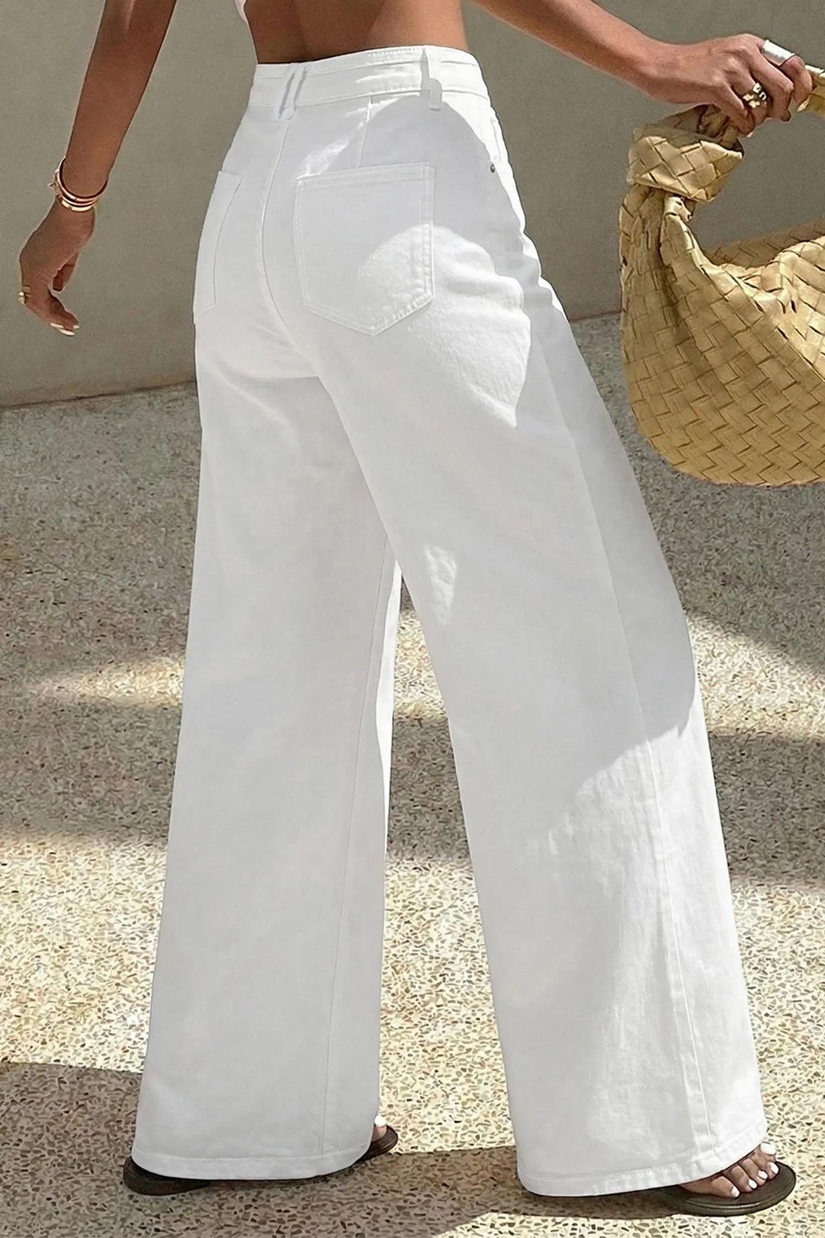 Solid Colour Loose Casual Jeans – White