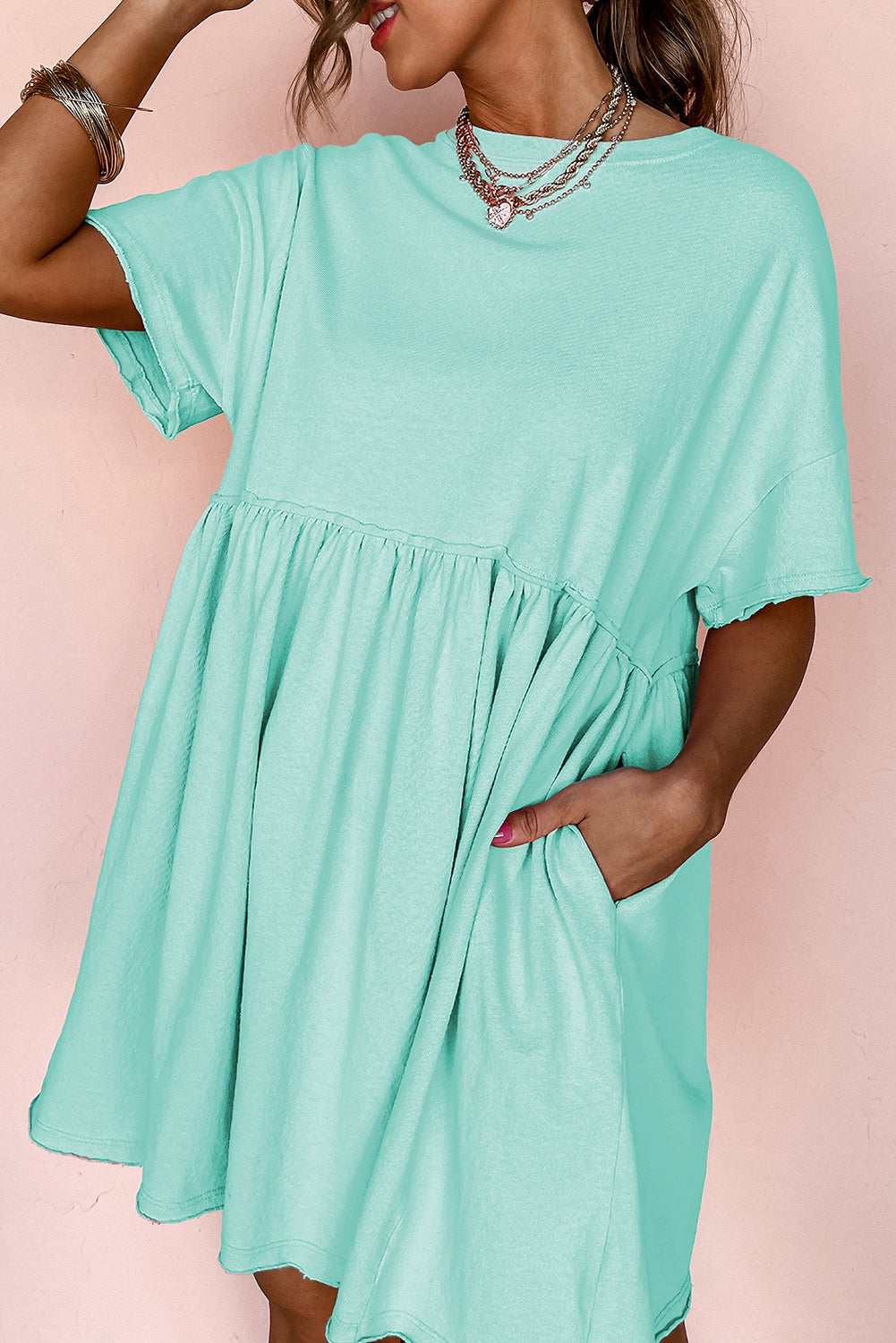 Pocketed Raw Edge Babydoll Dress eAura