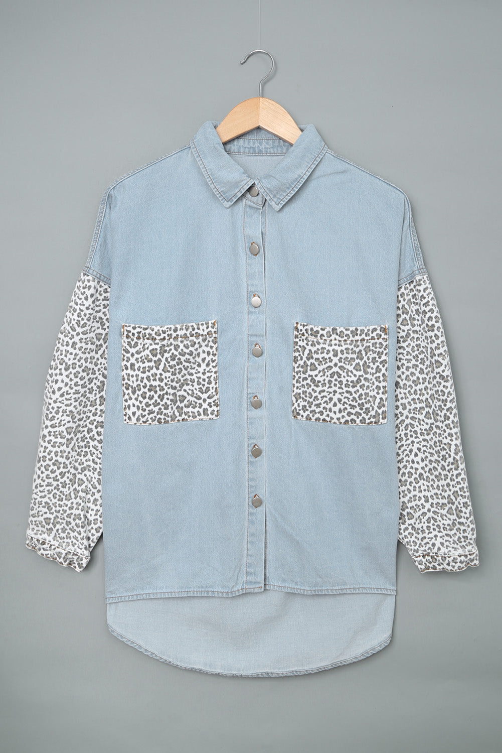 White Contrast Leopard Denim Jacket eAura