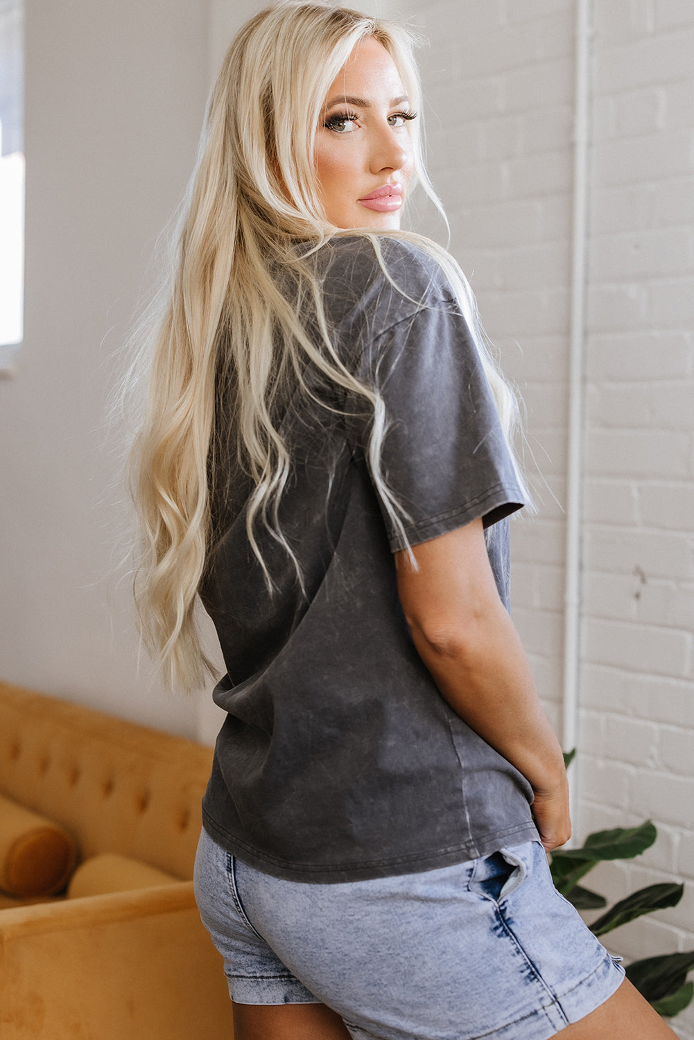 Dark Grey Kindness Butterflies Graphic Mineral Wash Loose Tee eAura