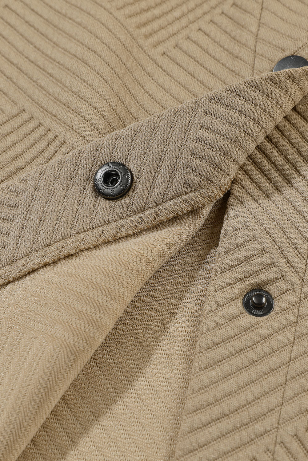 Khaki Solid Textured Flap Pocket Buttoned Shacket Beagle Boutique Fashion Outlet