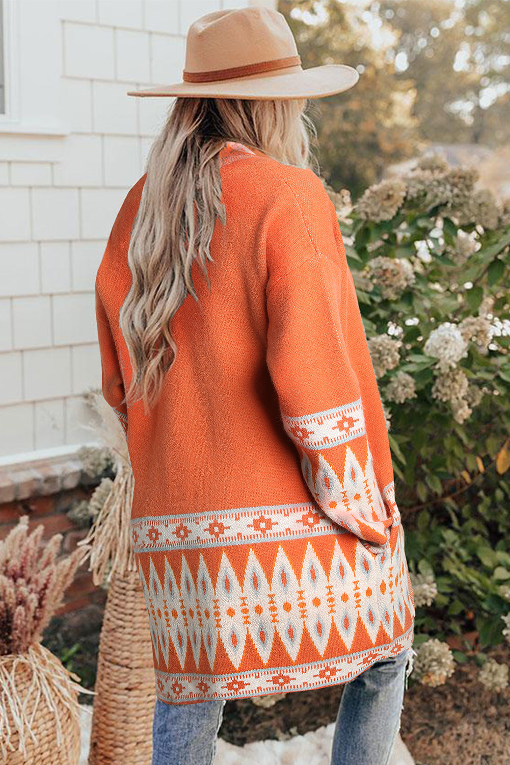 Aztec Print Open Front Knitted Cardigan BB Fashion Outlet