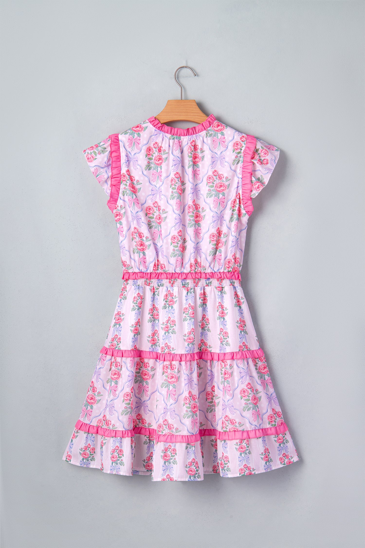 Tiered Ruffle Floral Print Shirred Waist Sleeveless Mini Dress