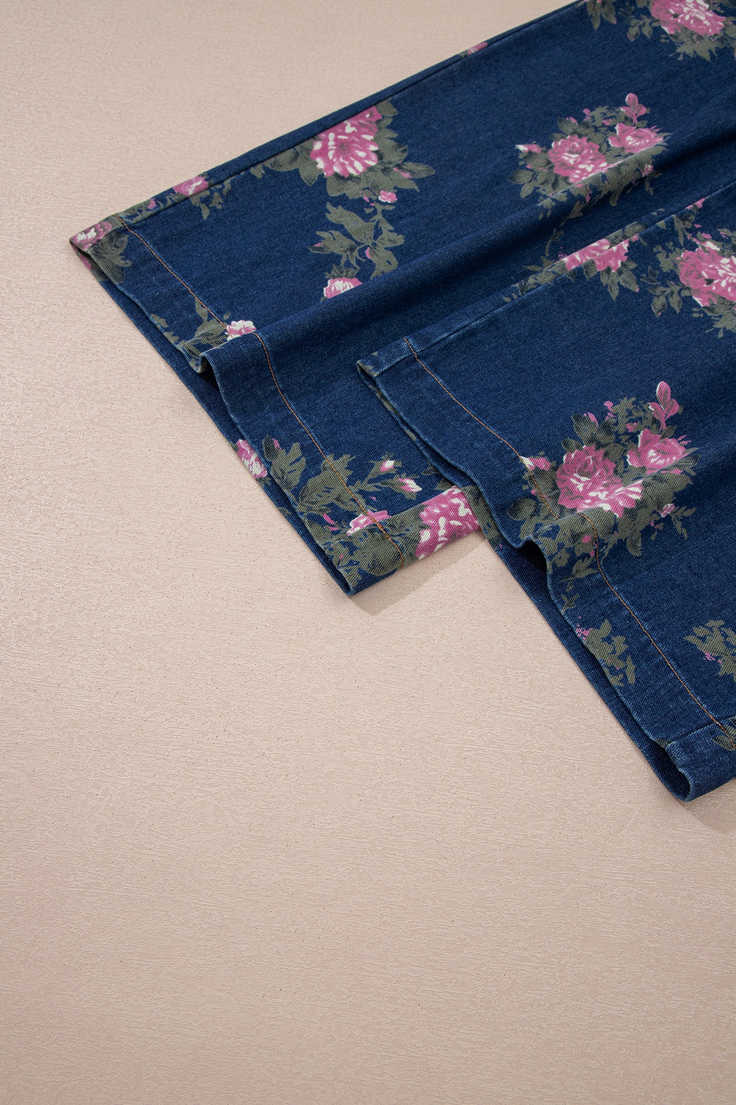 Floral Print Pleated Wide Leg Denim Jumpsuit – High Waist