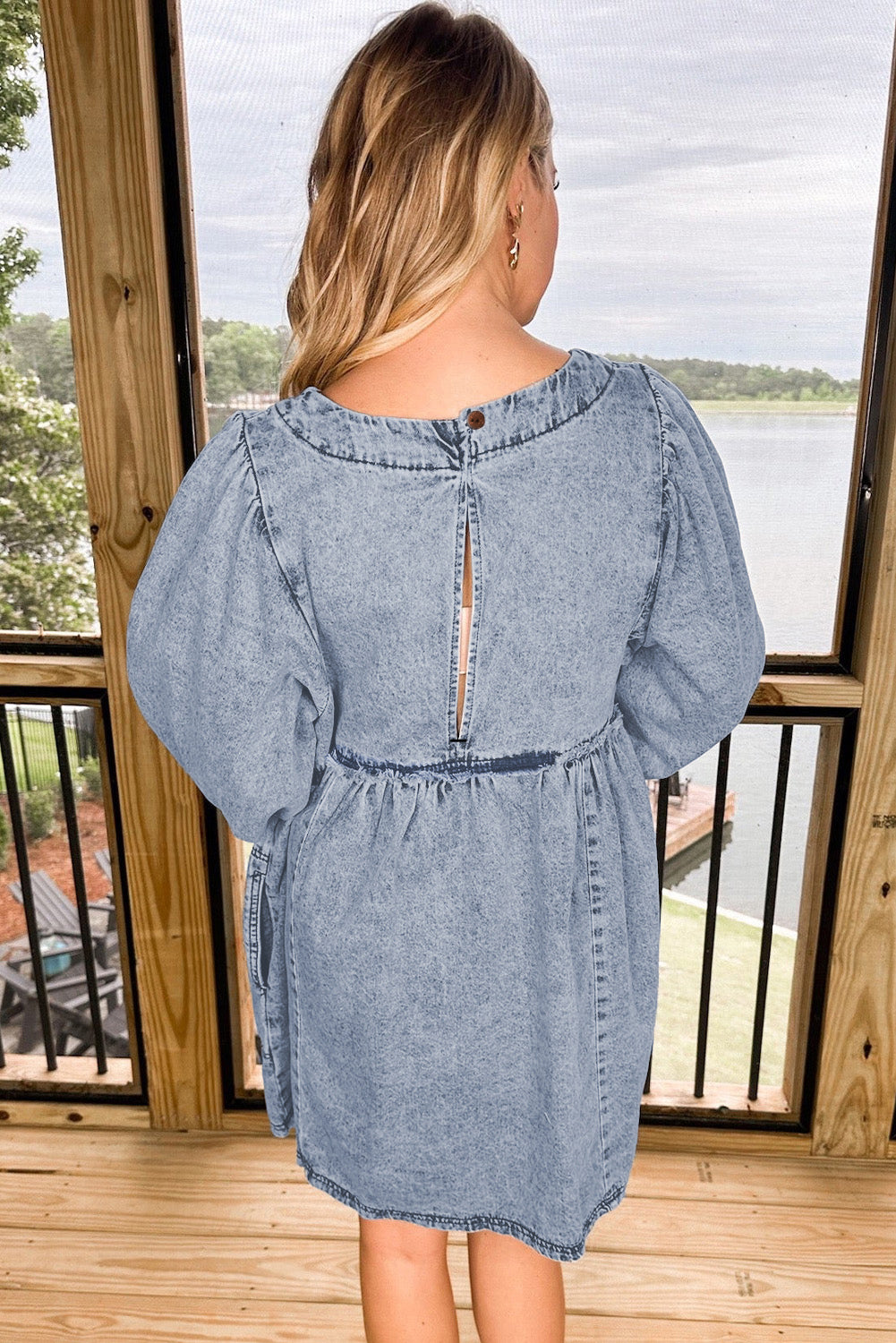 Beau Blue Light Wash High Waist Loose Fit Denim Mini Dress Beagle Boutique Fashion Outlet