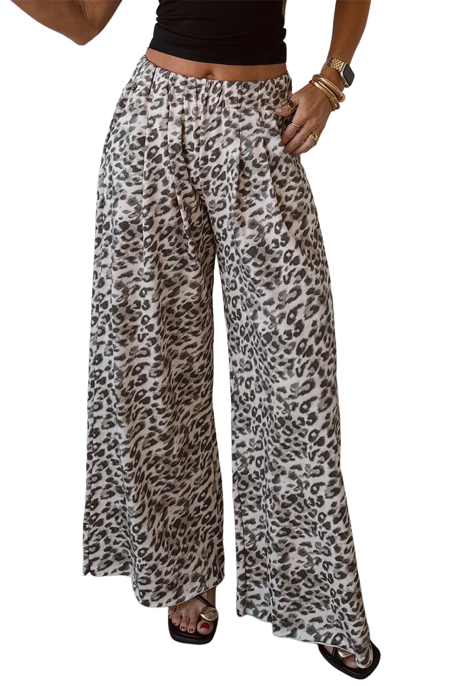 Leopard Print Wide Leg Full Length Pants – Multicolour