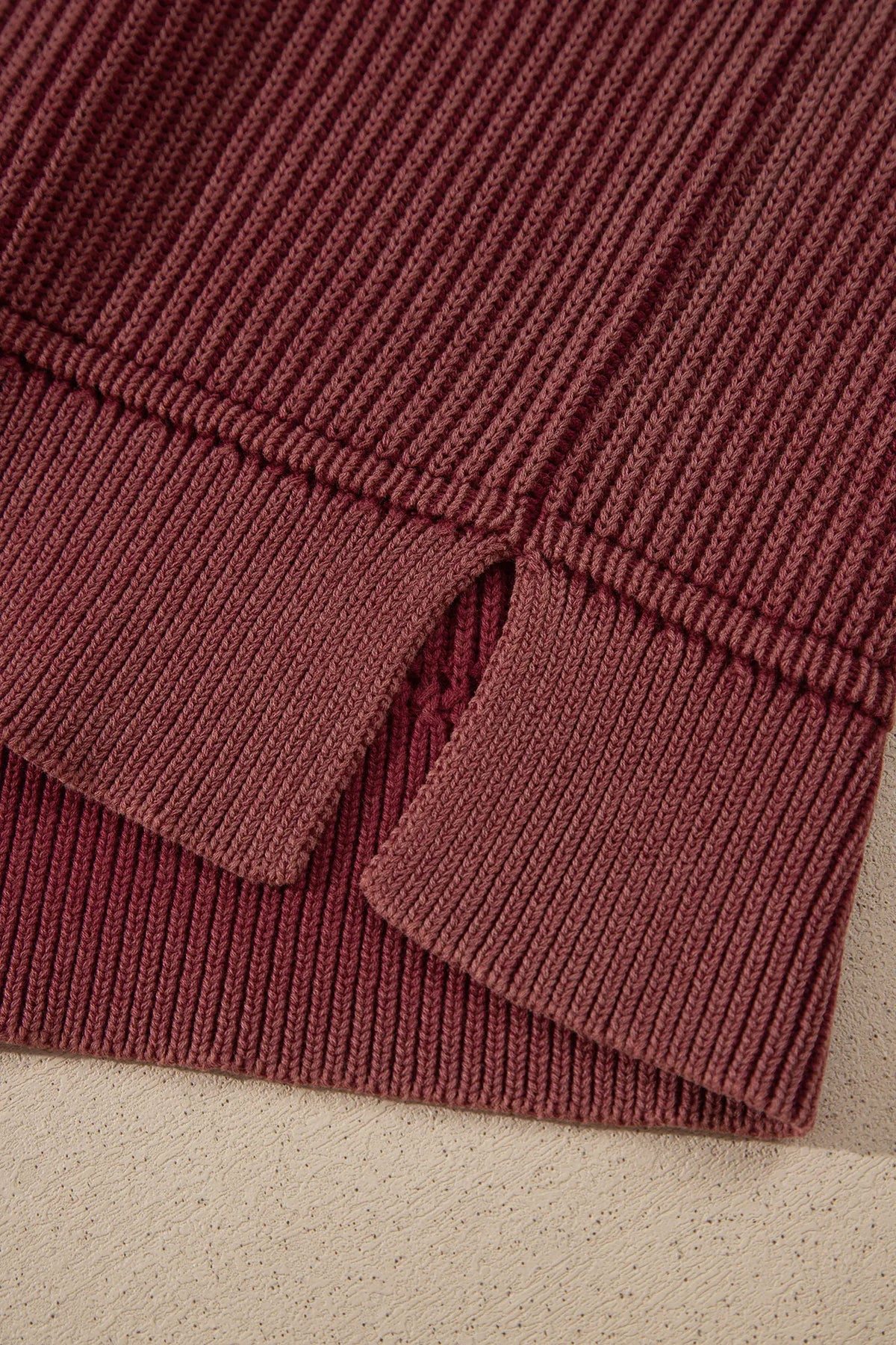 Red Dahlia Drop Shoulder High Neck Ribbed Sweater – Burgundy