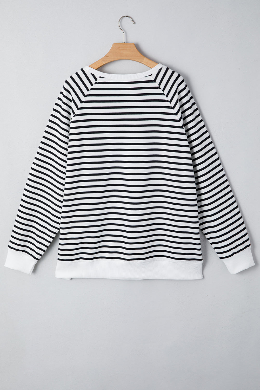 Black Stripe Raglan Sleeve Side Slits Loose Sweatshirt eAura