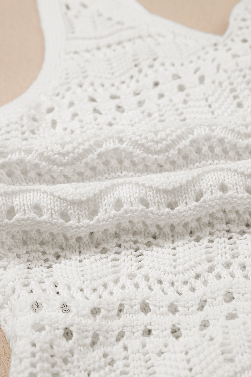 Beige Trendy Hollowed Knit V Neck Drawstring Sweater Vest eAura