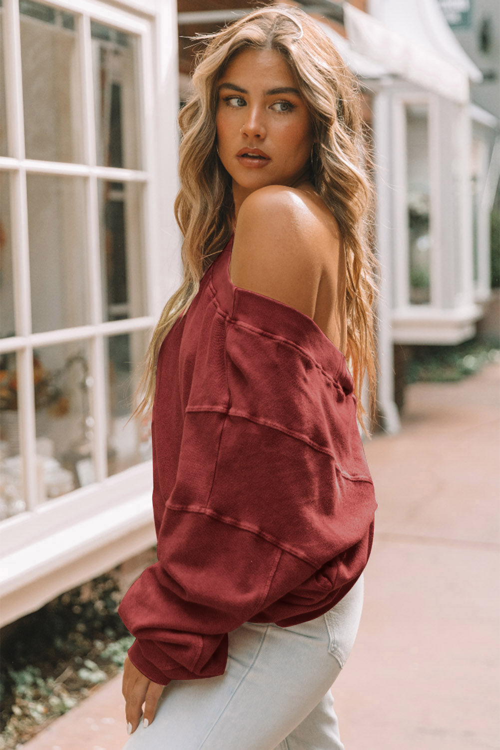 Khaki Exposed Seam Twist Open Back Oversized Sweatshirt eAura