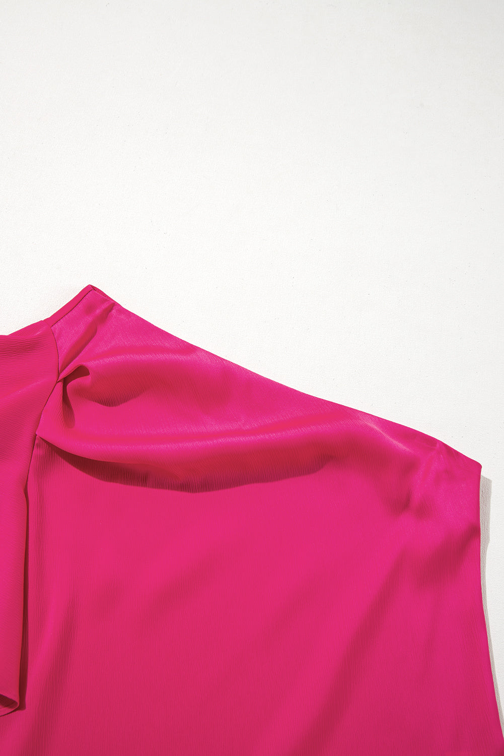 Strawberry Pink Asymmetric Shoulder Ruffle Sleeve Elegant Blouse eAura