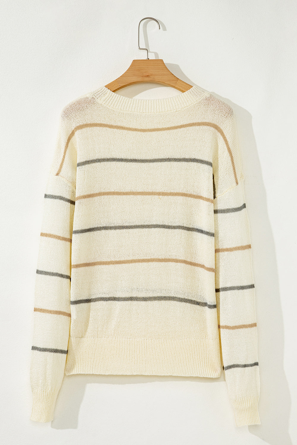 Striped Ribbed Edge Drop Shoulder Sweater eAura