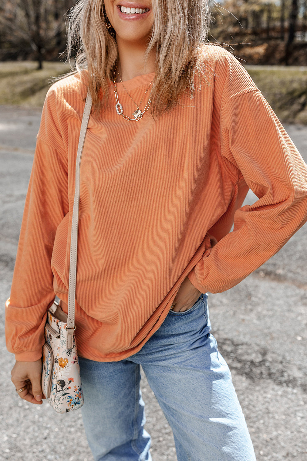 White Ribbed Corduroy Oversized Sweatshirt eAura