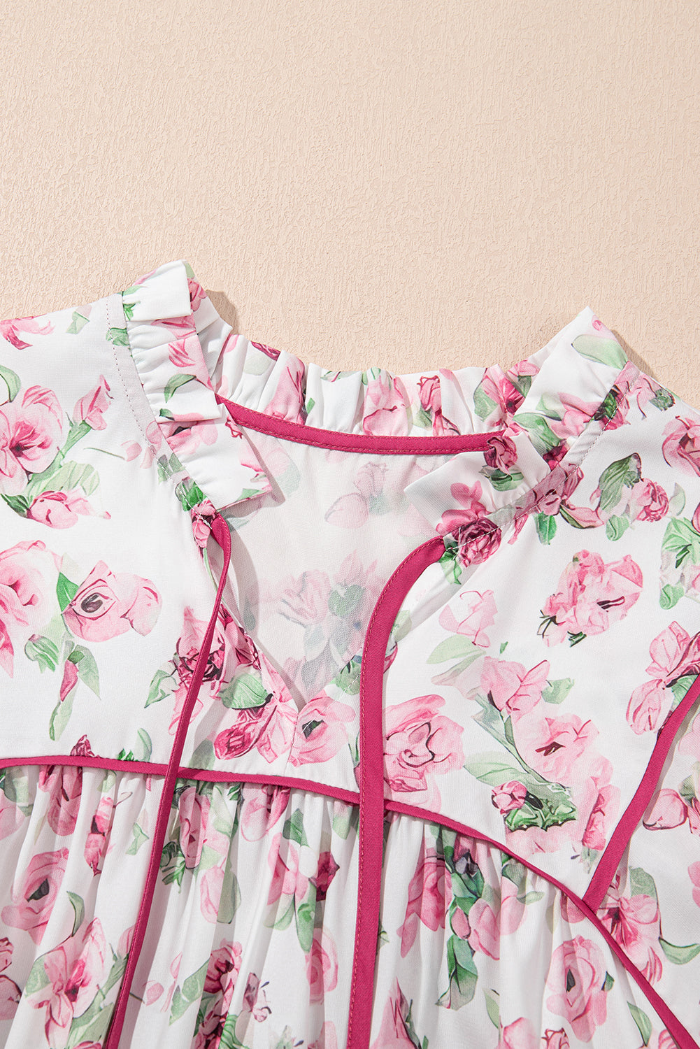 Pink Floral Split Neck Short Sleeve Loose Plus Size Mini Dress BB Fashion Outlet