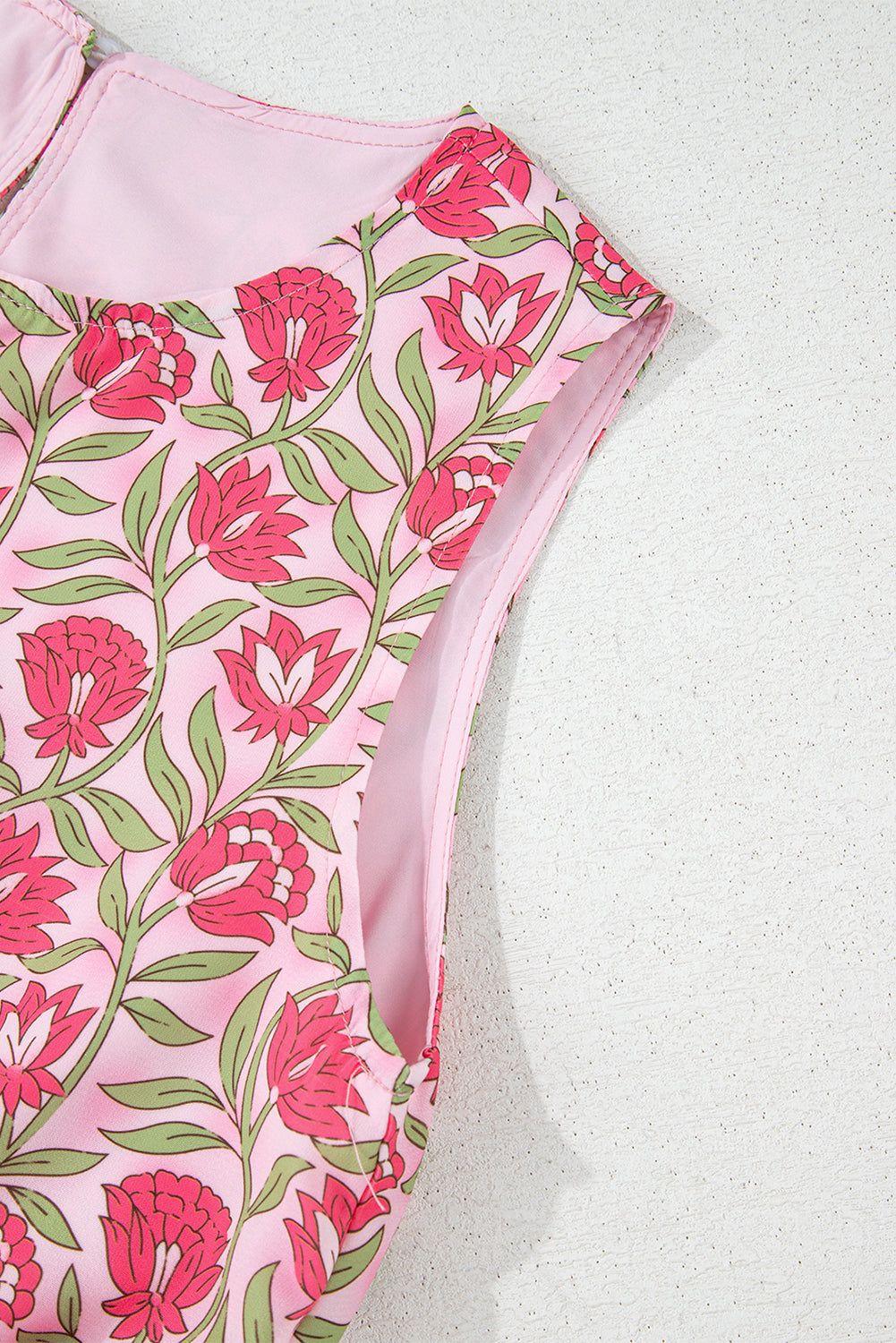 Pink Floral Print Puffy Cropped Tank and Mini Skirt Set eAura