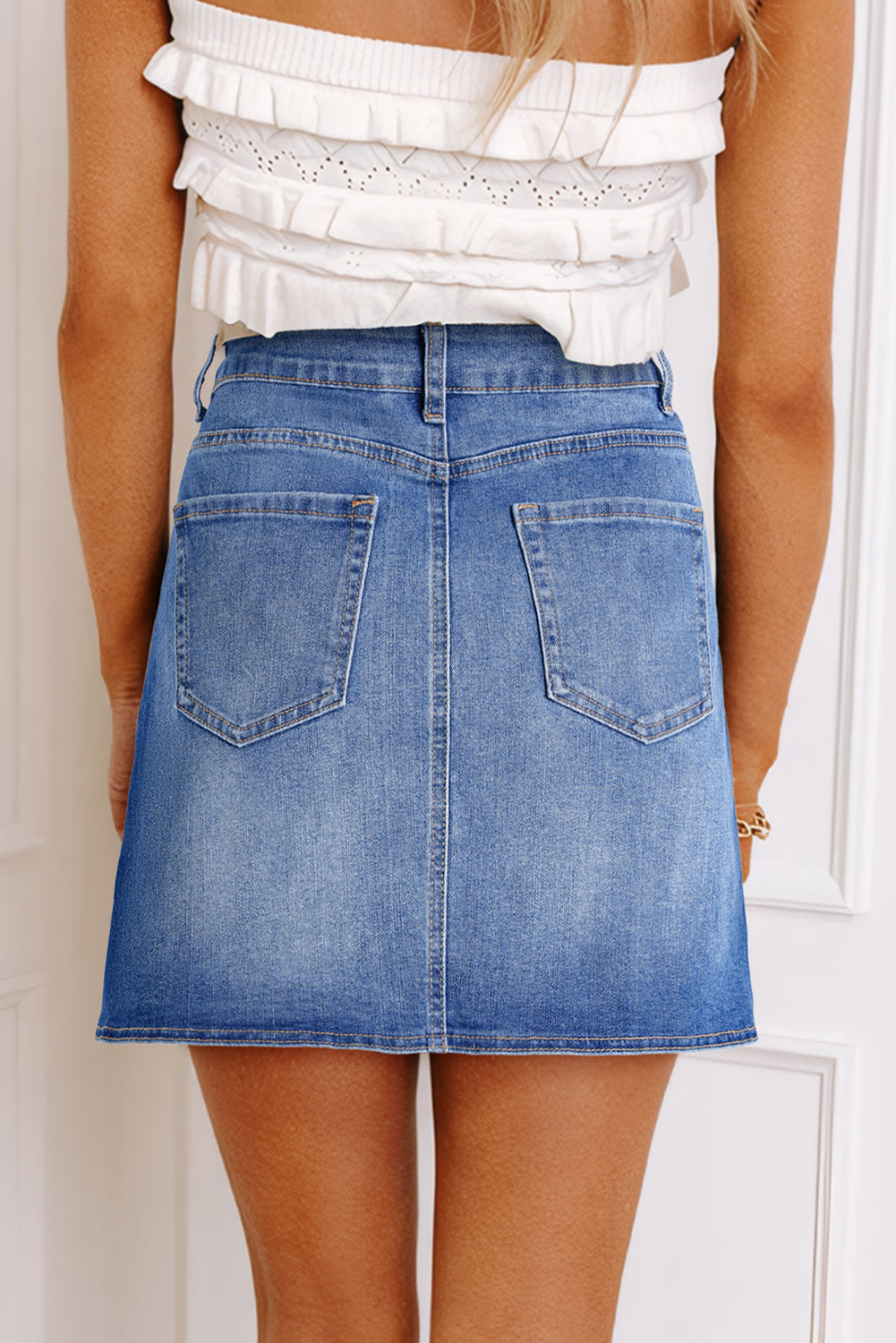 Ashleigh Blue Wrapped Crossed Waist Denim Mini Skirt eAura