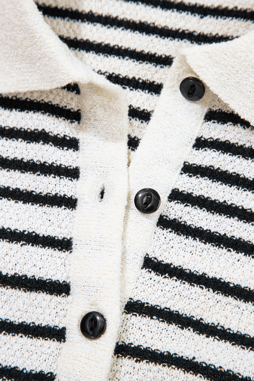 Black Mixed Striped Print Half Placket Collared Cap Sleeve Bodycon Sweater Dress eAura