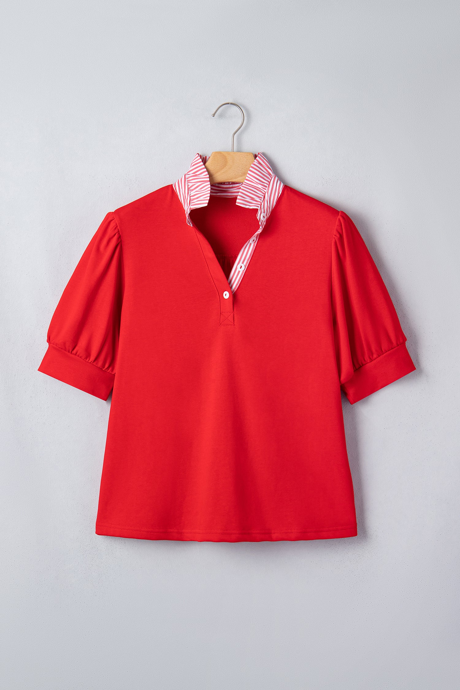Striped Frilled Collar Short Sleeve Blouse