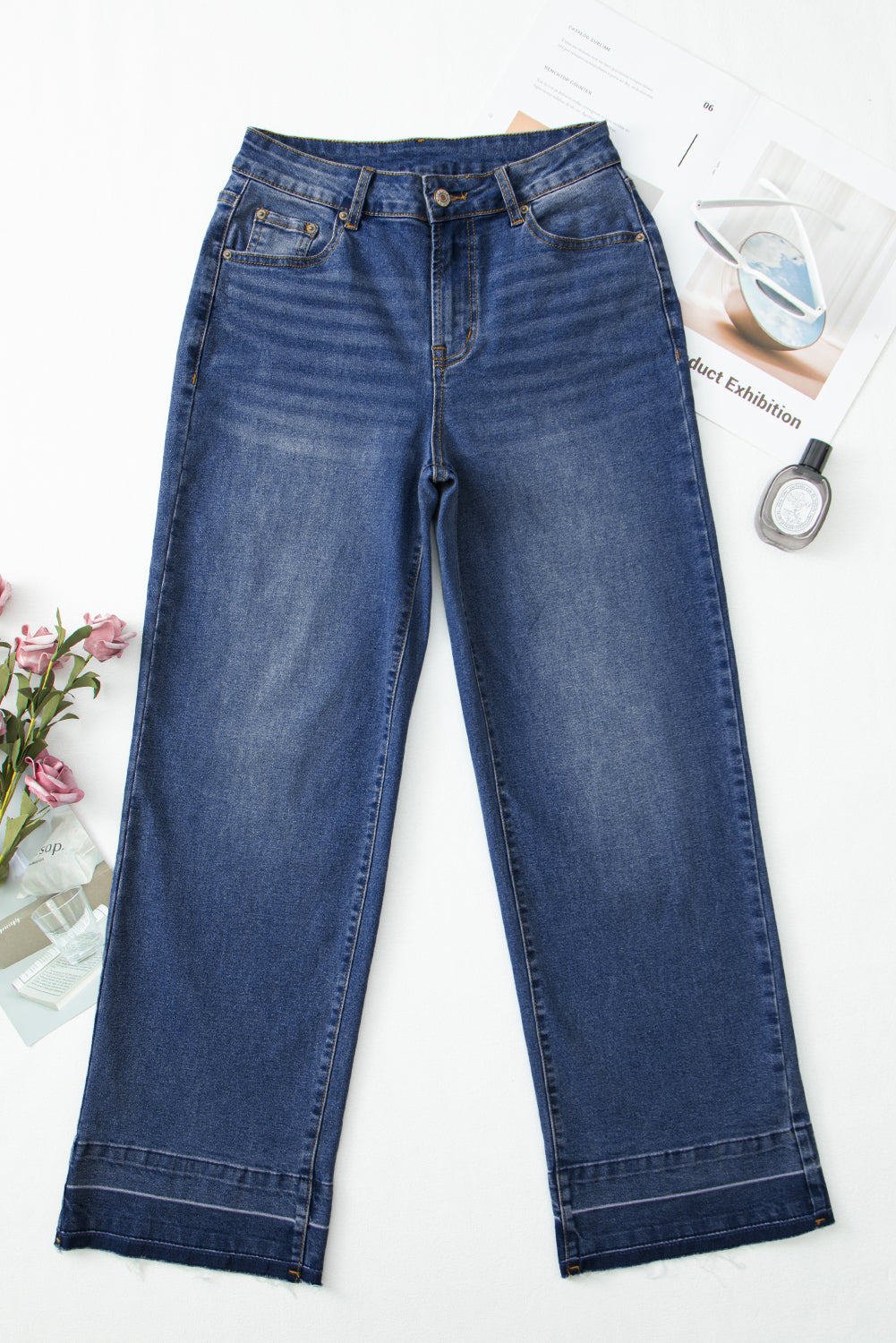 Raw Hem Straight High Rise Loose Jeans - Bottoms/Jeans