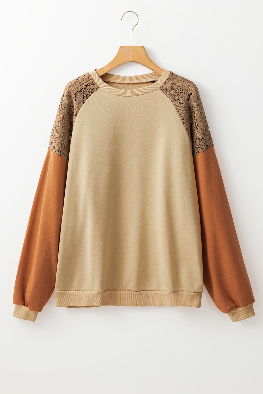 Lace Patchwork Colour-block Drop Shoulder Sweatshirt - eAura