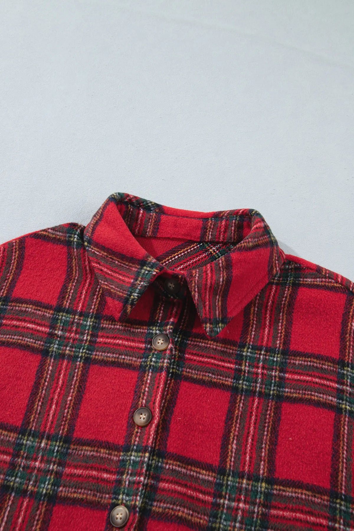 Plaid Button Front Shacket – Red