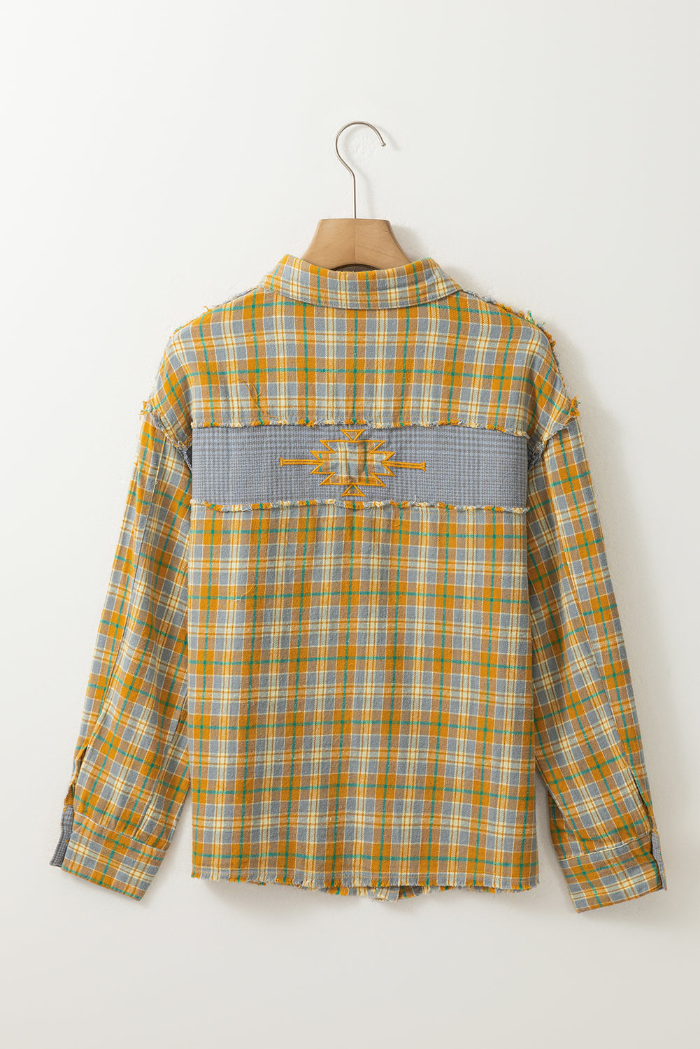 Ginger Plaid Embroidery Patch Button-Down Shacket eAura